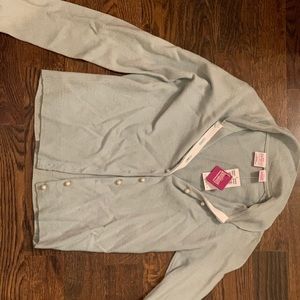 Pale blue cardigan pearl buttons